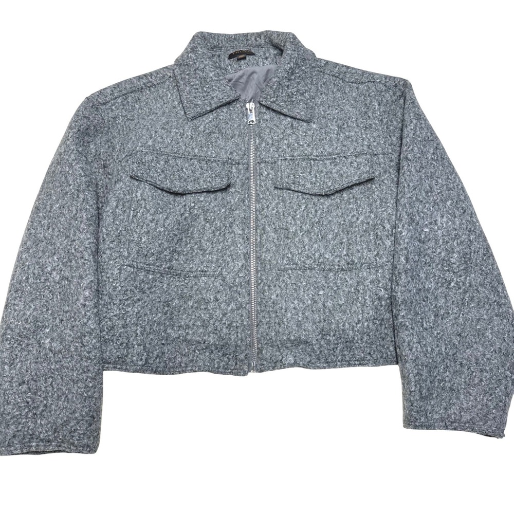 Truth by Republic Womens Grey Textured Boucle Cropped Zip Up Jacket Large